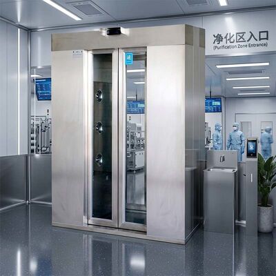 Ducha de aire para dos personas con certificación ISO. Puerta automática y 201 de acero inoxidable. 1600x1500x2100 mm de flujo de aire rápido.