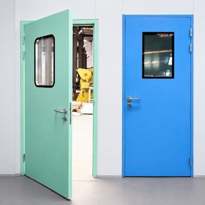 Puerta de acero para sala blanca de doble oscilación resistente con diseño para alto tráfico y certificación FDA/CE