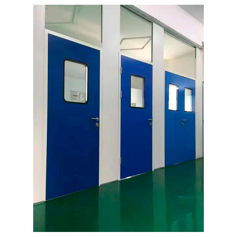 Puertas de acero para salas limpias resistentes al fuego. Diseño resistente a químicos y bajo perfil. Certificado CE y UL.