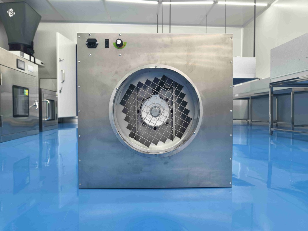Unidad de filtrado de ventilador de succión inversa con puerto de brida y filtración de alta eficiencia para salas blancas