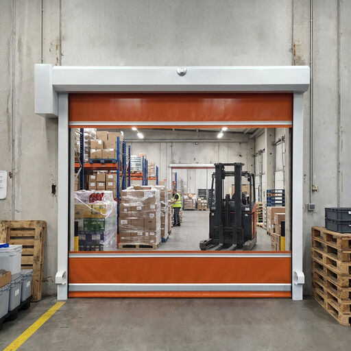 Puerta enrollable de alta velocidad resistente al viento con sensor de radar y cortina de PVC de 0,8 mm para instalaciones industriales