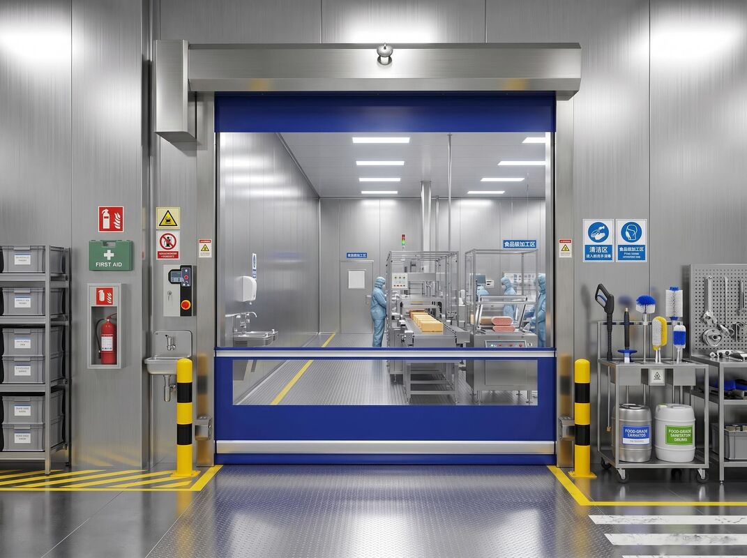 Puerta giratoria de alta velocidad con cortina de PVC reforzada de 0,8 mm y velocidad ajustable de 0,6-2,5 m/s con sensores de seguridad inversa de emergencia